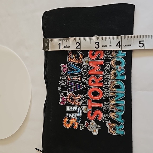 Hand Crafted Black Canvas Cosmetic Bag Pencil case Iron transfer Floral design - Picture 17 of 17